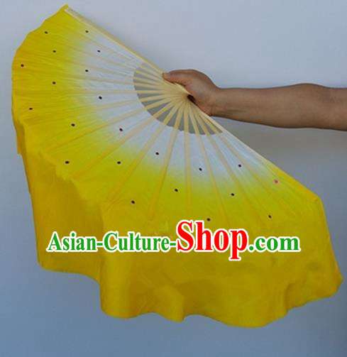 Yellow Pure Silk Traditional Chinese Fans Oriental Colorful Fan Folk Dance Dance Cultural Hand Fan