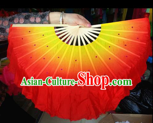 Pure Silk Traditional Chinese Fans Oriental Orange Ribbon Fan Folk Dance Cultural Yanko Dance Hand Fan