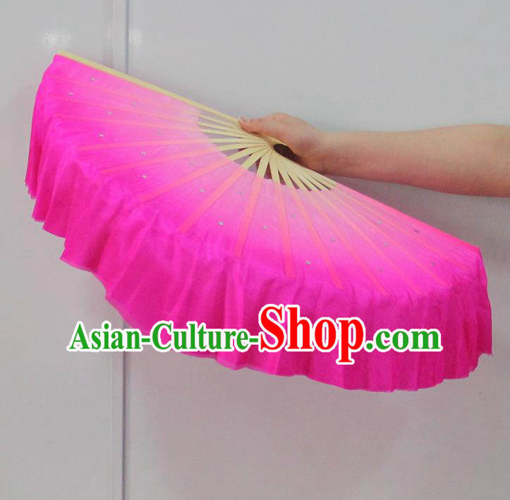 Pure Silk Traditional Chinese Fans Oriental Pink Ribbon Fan Folk Dance Cultural Yanko Dance Hand Fan