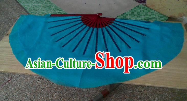 Pure Silk Traditional Chinese Fans Oriental Blue Ribbon Fan Folk Dance Cultural Yangko Dance Hand Fan