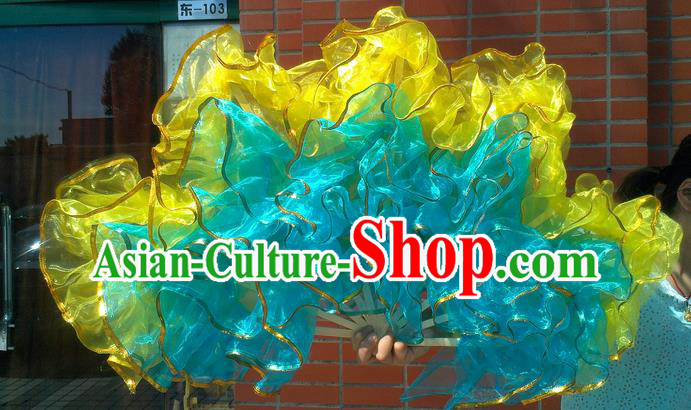 Pure Silk Traditional Chinese Fans Oriental Blue Maple Leaf Fan Folk Dance Cultural Yangko Dance Hand Fan