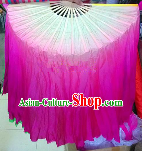 Pure Silk Traditional Chinese Fans Oriental Rosy Long Ribbon Folding Fan Folk Dance Cultural Yangko Dance Hand Fan