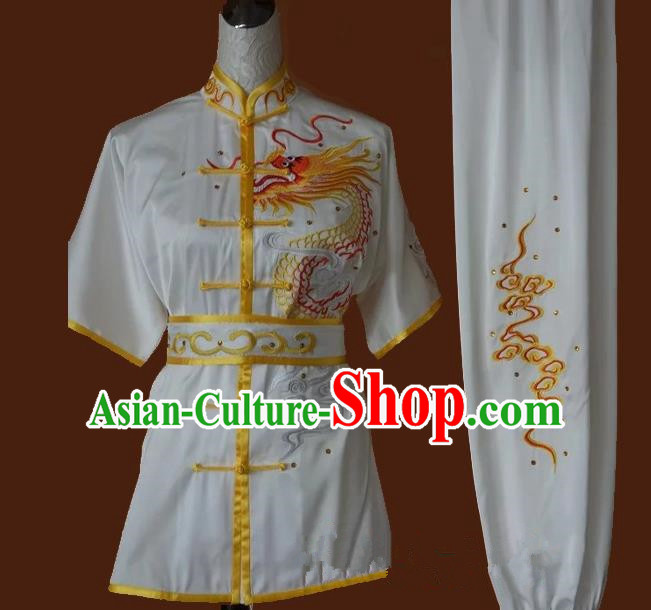 Top Grade Kung Fu Costume Asian Chinese Martial Arts Tai Chi Training Uniform, China Embroidery Dragon Gongfu Shaolin Wushu Clothing for Men