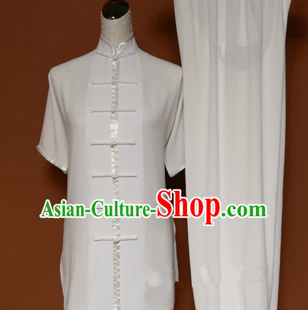 Top Grade Kung Fu Costume Asian Chinese Martial Arts Tai Chi Training White Uniform, China Linen Gongfu Shaolin Wushu Clothing for Men for Women