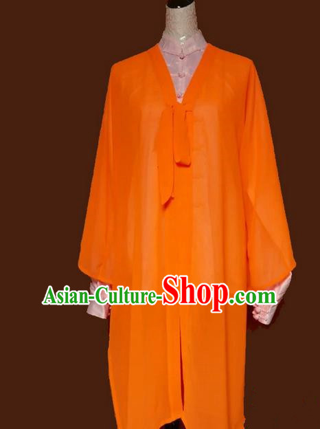 Asian Chinese Top Grade Silk Kung Fu Costume Martial Arts Tai Chi Training Tissue, China Gongfu Shaolin Wushu Orange Cardigan for Women