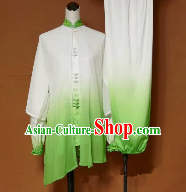 Top Grade Kung Fu Costume Asian Chinese Martial Arts Tai Chi Training Green Cardigan Uniform, China Embroidery Phoenix Gongfu Shaolin Wushu Clothing for Women