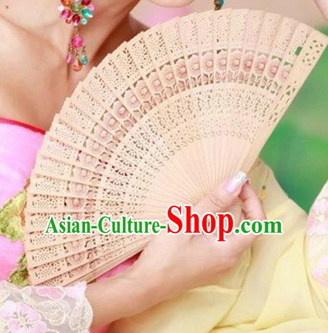 Traditional Chinese Crafts Folding Fan China Sensu Wood Hollow Out Fan for Women