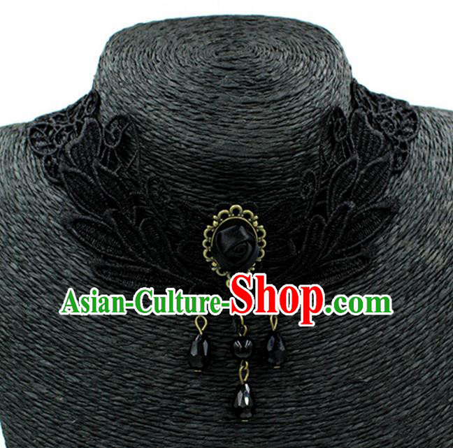 Traditional Chinese Accessories Black Lace Tassel Necklace for Women