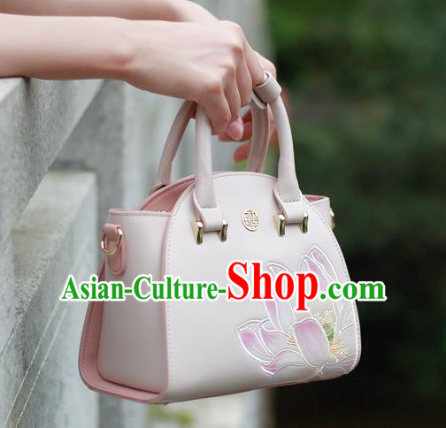 Traditional Handmade Asian Chinese Element Clutch Bags Shoulder Bag National Printing Lotus Handbag for Women