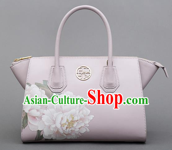 Traditional Handmade Asian Chinese Element Clutch Bags Shoulder Bag National Printing Peony Flowers Handbag for Women