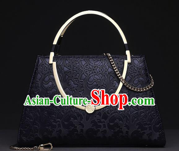 Traditional Handmade Asian Chinese Element Knurling Vines Flower Bags Shoulder Bag National Black Handbag for Women