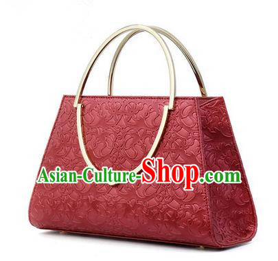 Traditional Handmade Asian Chinese Element Knurling Vines Flower Bags Shoulder Bag National Red Handbag for Women