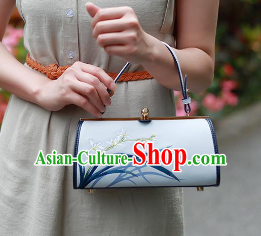 Traditional Handmade Asian Chinese Element Clutch Bags Shoulder Bag Embroidery Orchid National Handbag for Women