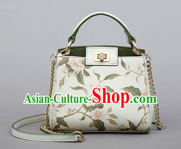 Traditional Handmade Asian Chinese Element Clutch Bags Shoulder Bag Printing Flowers National White Handbag for Women