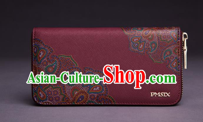 Traditional Handmade Asian Chinese Element Printing Peony Wallet National Handbag Red Purse for Women