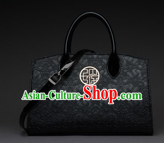 Traditional Handmade Asian Chinese Element Knurling Shoulder Bags National Black Handbag for Women