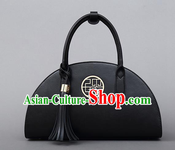 Traditional Handmade Asian Chinese Element Shoulder Bags National Bride Wedding Black Full Dress Handbag for Women