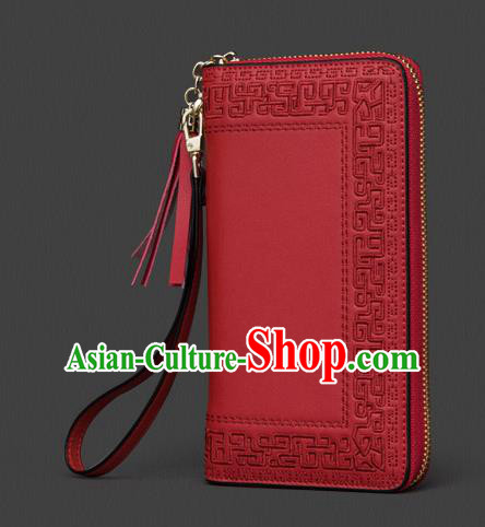 Traditional Handmade Asian Chinese Element Embroidery Wallet National Handbag Red Purse for Women