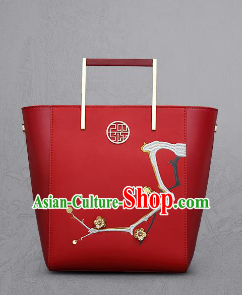 Traditional Handmade Asian Chinese Element Clutch Bags Shoulder Bag National Embroidery Plum Blossom Red Handbag for Women