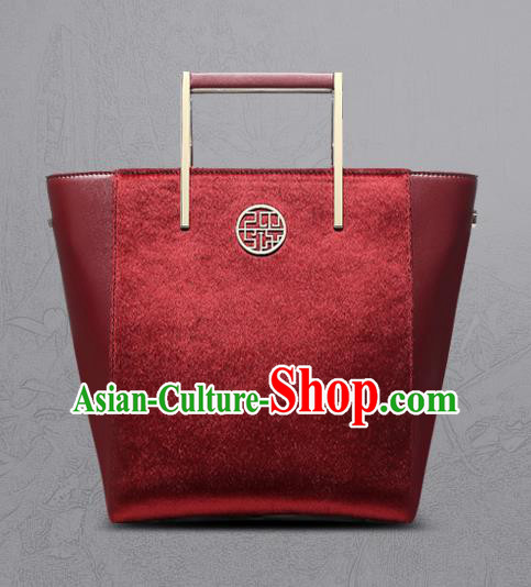 Traditional Handmade Asian Chinese Element Clutch Bags Shoulder Bag National Red Leather Handbag for Women