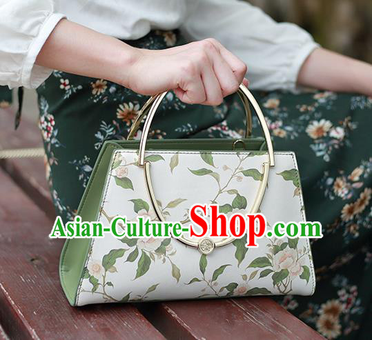 Traditional Handmade Asian Chinese Element Printing Flowers Clutch Bags Shoulder Bag National Leather Handbag for Women