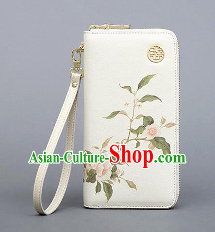 Traditional Handmade Asian Chinese Element Painting Flowers Wallet National Handbag Purse for Women