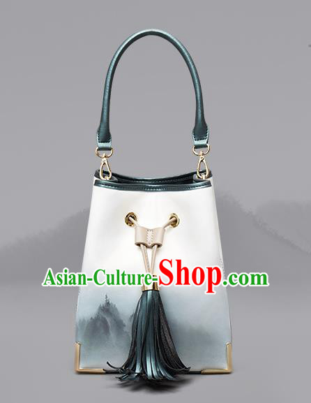 Traditional Handmade Asian Chinese Element Clutch Bags Shoulder Bucket Bag National Ink Painting Handbag for Women