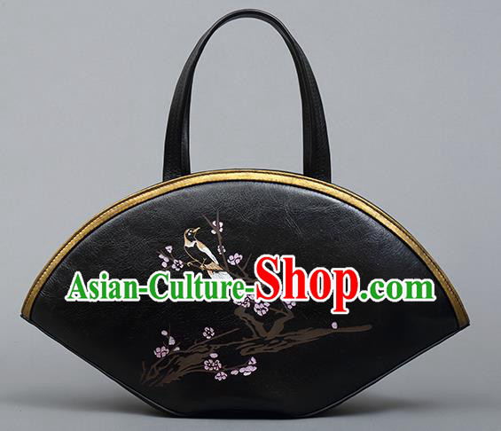 Traditional Handmade Asian Chinese Element Haversack Clutch Bags Shoulder Bag National Embroider Plum Blossom Black Handbag for Women