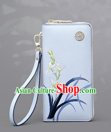 Traditional Handmade Asian Chinese Element Embroidery Orchid Wallet National Handbag Purse for Women