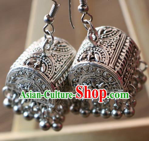 Traditional Handmade Chinese National Miao Nationality Silver Bells Earrings for Women