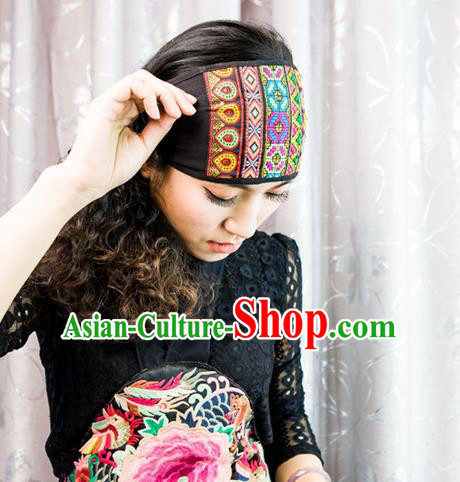 Traditional Handmade Chinese National Embroidery Headwear Miao Nationality Headband for Women