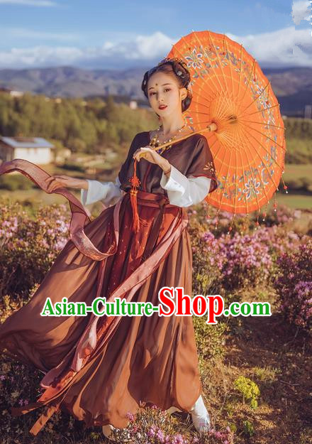 Traditional Ancient Chinese Young Lady Costume Blouse and Skirt Complete Set, Elegant Hanfu Clothing Chinese Song Dynasty Imperial Princess Clothing for Women
