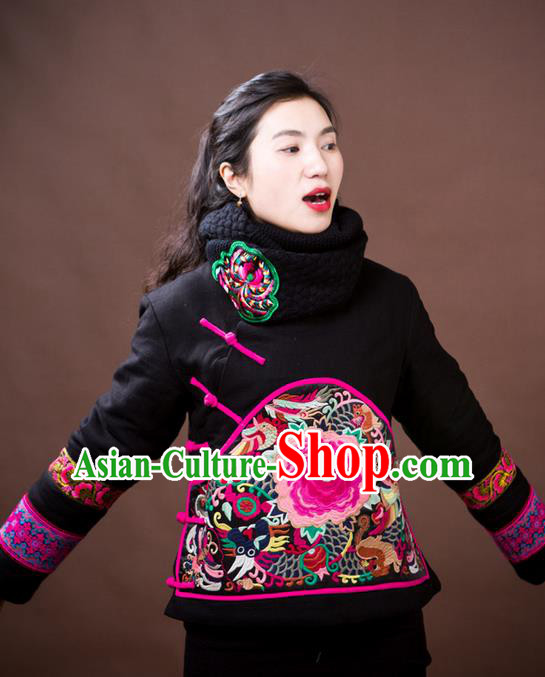 Traditional Chinese National Costume Slant Opening Cotton-padded Coat, Elegant Hanfu Embroidered Tang Suit Jacket for Women