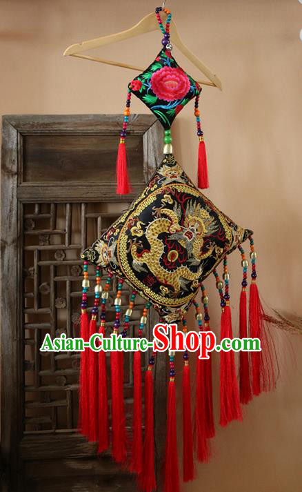 Traditional Handmade Chinese National Article Chinese Knot Embroidery Dragon Miao Nationality Tassel Pendant