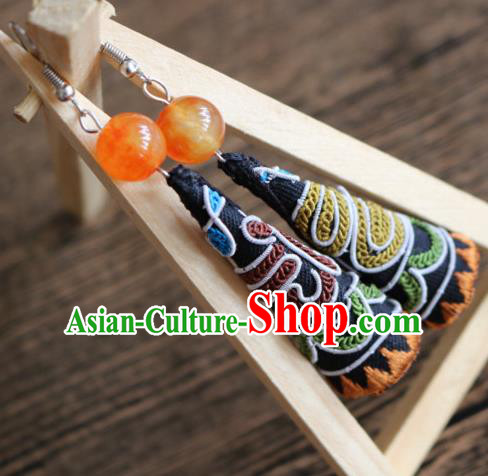 Traditional Handmade Chinese National Miao Nationality Embroidery Earrings for Women