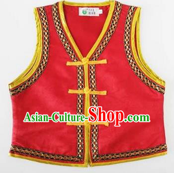 Traditional Chinese Mongol Nationality Dance Costume, Mongols Children Folk Dance Ethnic Vest, Chinese Mongolian Minority Nationality Embroidery Red Waistcoat for Kids