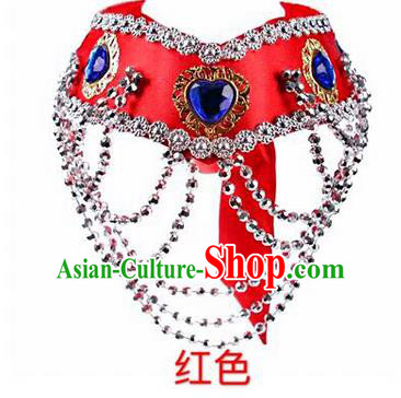 Traditional Handmade Chinese Mongol Nationality Dance Red Hair Accessories Headband, China Mongols Mongolian Minority Nationality Bride Headpiece for Women