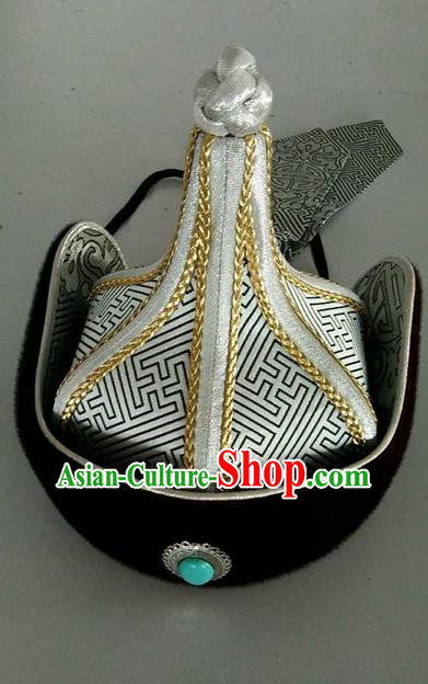 Traditional Handmade Chinese Mongol Nationality Dance Hair Accessories Royal Highness Hat, China Mongols Mongolian Minority Nationality Bridegroom Headpiece for Men