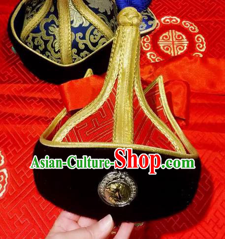 Traditional Handmade Chinese Mongol Nationality Dance Hair Accessories Royal Highness Red Hat, China Mongols Mongolian Minority Nationality Bridegroom Headpiece for Men
