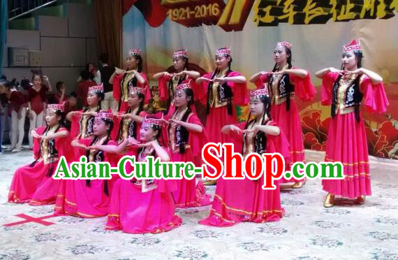 Traditional Chinese Uyghur Nationality Dance Dress, Folk Dance Ethnic Costume, Chinese Minority Nationality Uigurian Dance Costume for Women