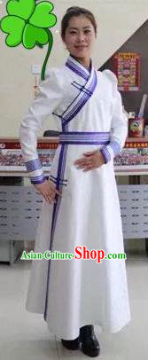 Traditional Chinese Mongol Nationality Dance Costume Female Mongol Robes, China Mongolian Minority Nationality Embroidery Dress Clothing for Women