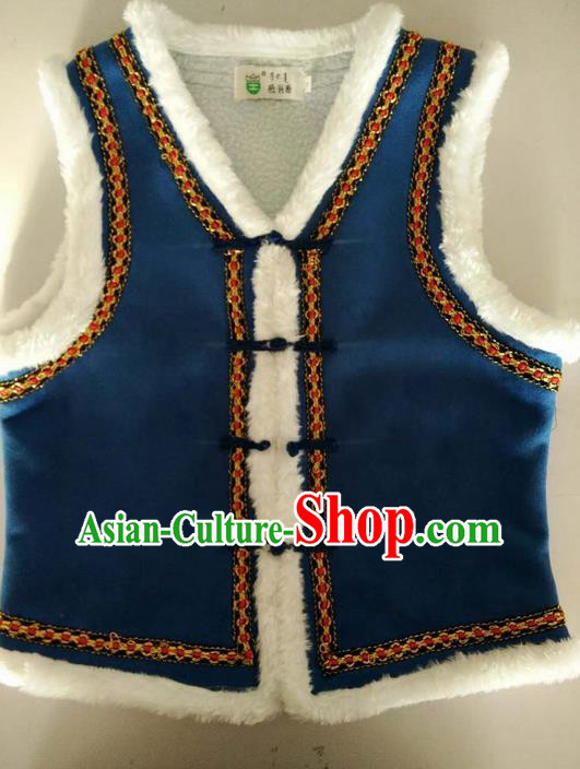 Traditional Chinese Mongol Nationality Dance Costume Children Navy Mongol Vest, China Mongolian Minority Nationality Waistcoat Clothing for Kids