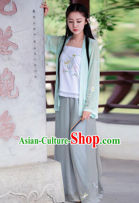 Traditional Ancient Chinese Costume Song Dynasty Embroidery Blouse and Pants, Elegant Hanfu Clothing Chinese Young Lady Costume for Women