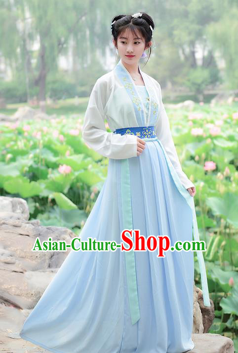 Traditional Ancient Chinese Costume Song Dynasty Embroidery Blouse and Dress, Elegant Hanfu Clothing Chinese Young Lady Costume for Women