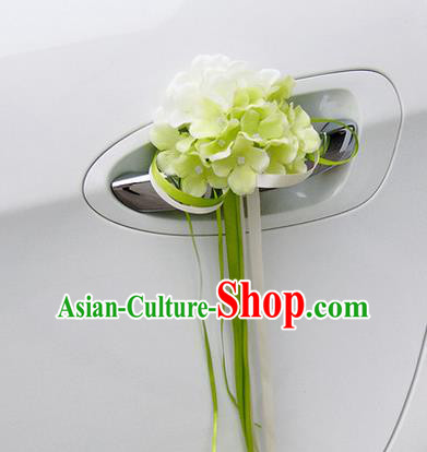 Top Grade Wedding Accessories White ang Green Pincushion Decoration, China Style Wedding Car Ornament Flowers Bride Long Ribbon Garlands