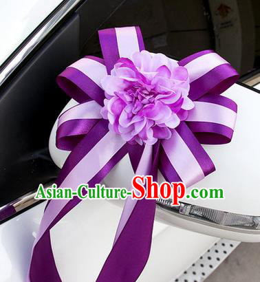 Top Grade Wedding Accessories Decoration, China Style Wedding Car Ornament Purple Flowers Bride Ribbon Garlands