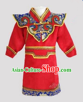 Traditional Chinese Mongol Nationality Dance Costume Handmade Red Mongolian Robe, China Mongolian Minority Nationality Children Clothing