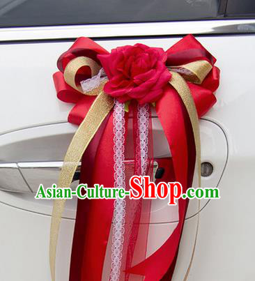 Top Grade Wedding Accessories Decoration, China Style Wedding Car Ornament Bowknot Flowers Bride Red Silk Ribbon Garlands