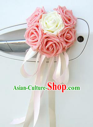 Top Grade Wedding Accessories Decoration, China Style Wedding Car Ornament Six Flowers Bride Pink and White Rose Ribbon Garlands