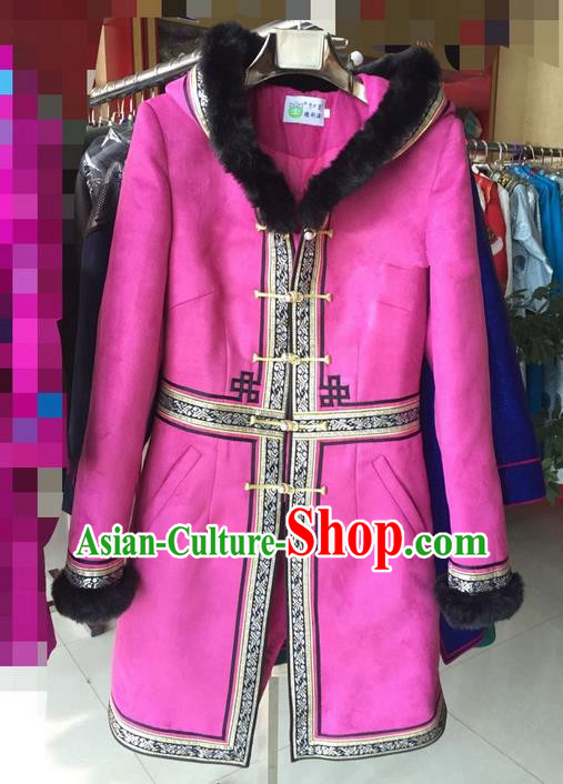 Traditional Chinese Mongol Nationality Dance Costume Handmade Mongolian Cotton Wadded Robe, China Mongolian Minority Nationality Clothing for Women